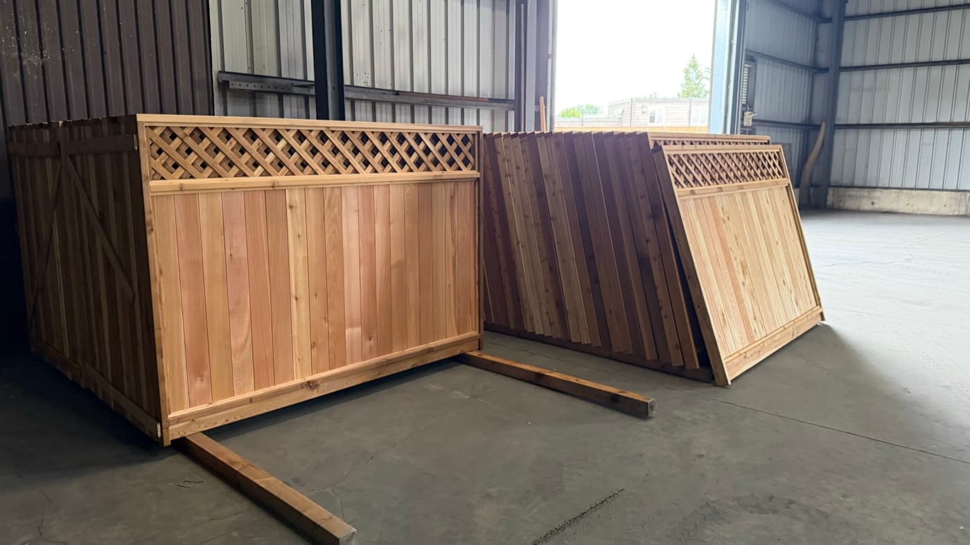 Diagonal lattice crown detail on a cedar fence panel