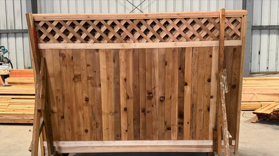 Diagonal lattice crown detail on a cedar fence panel