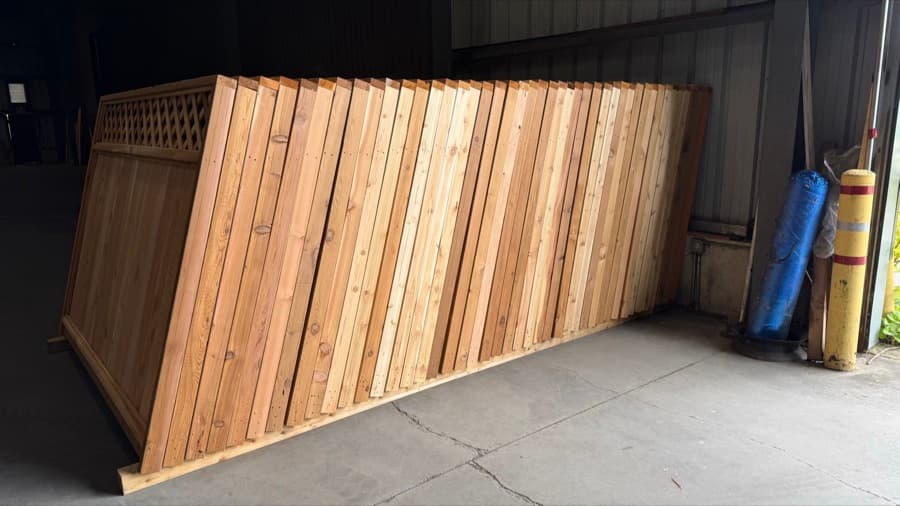 Stacks of finished fence panels at the Bolton yard