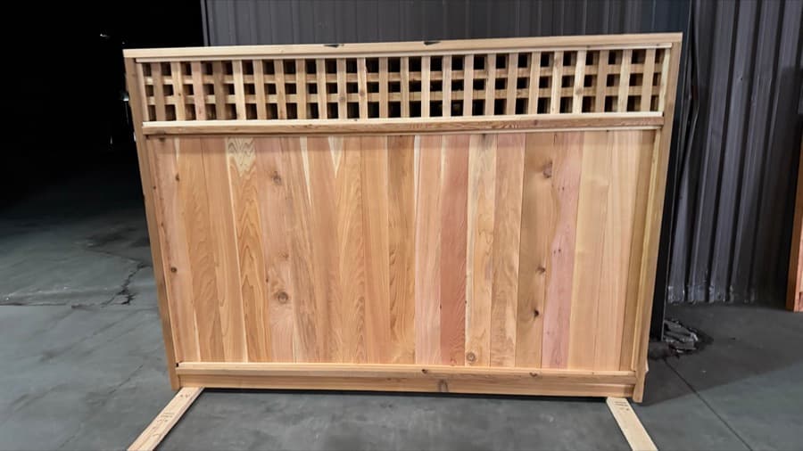 Square lattice cedar fence panel in the shop