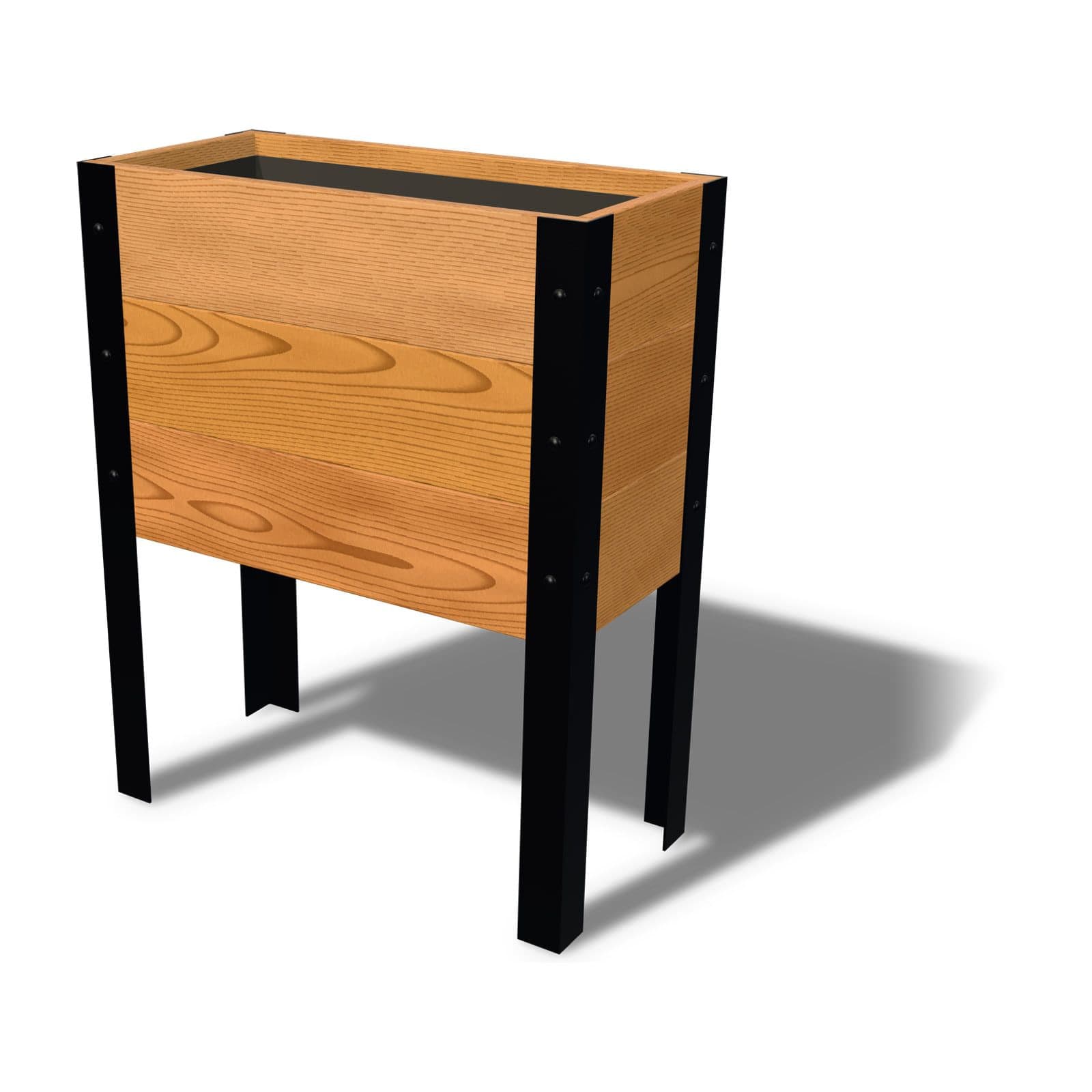 Rendering of the 11.5 by 24 inch cedar raised garden bed, Standard, Clear grade, on powder-coated steel legs