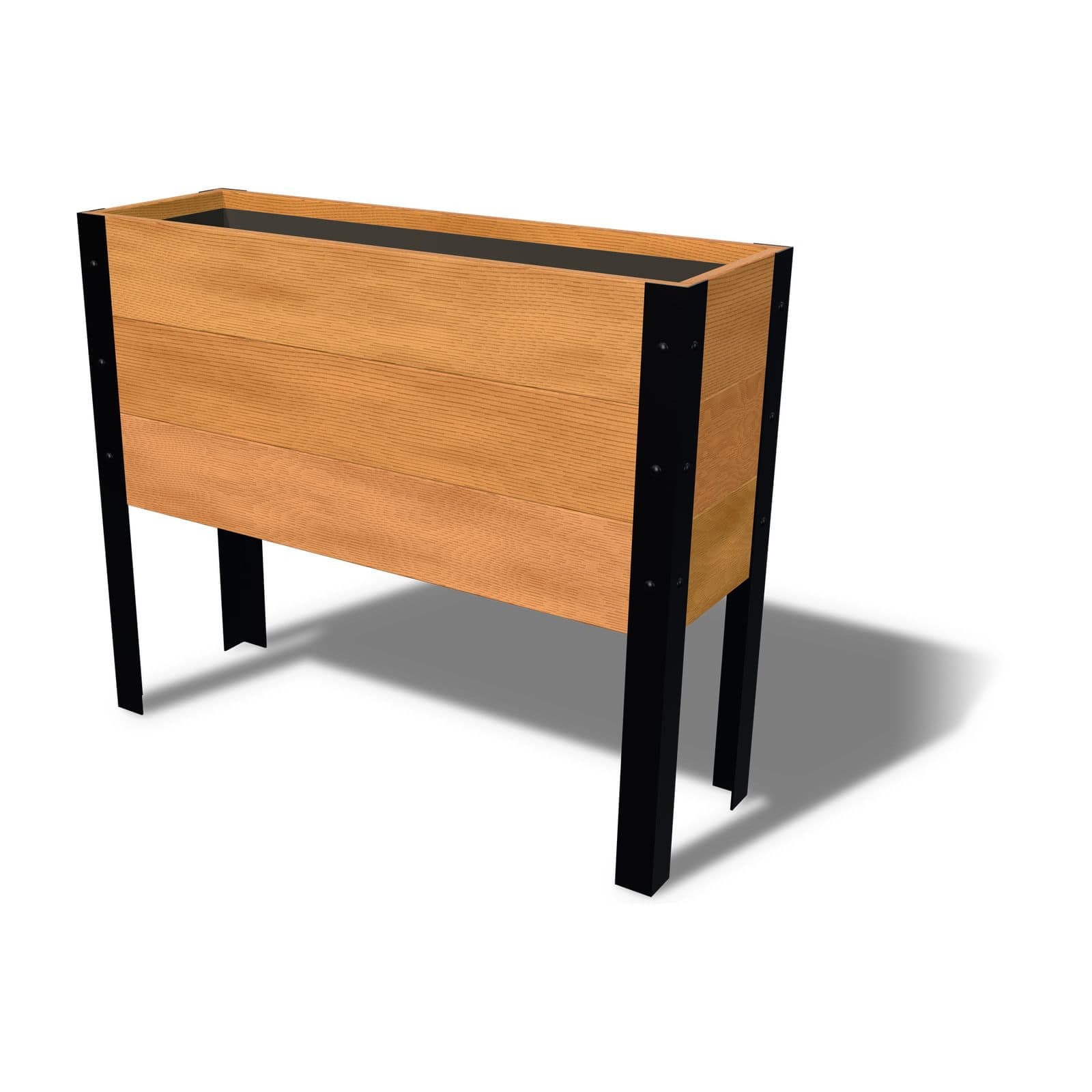 Rendering of the 11.5 by 36 inch cedar raised garden bed, Standard, Clear grade, on powder-coated steel legs