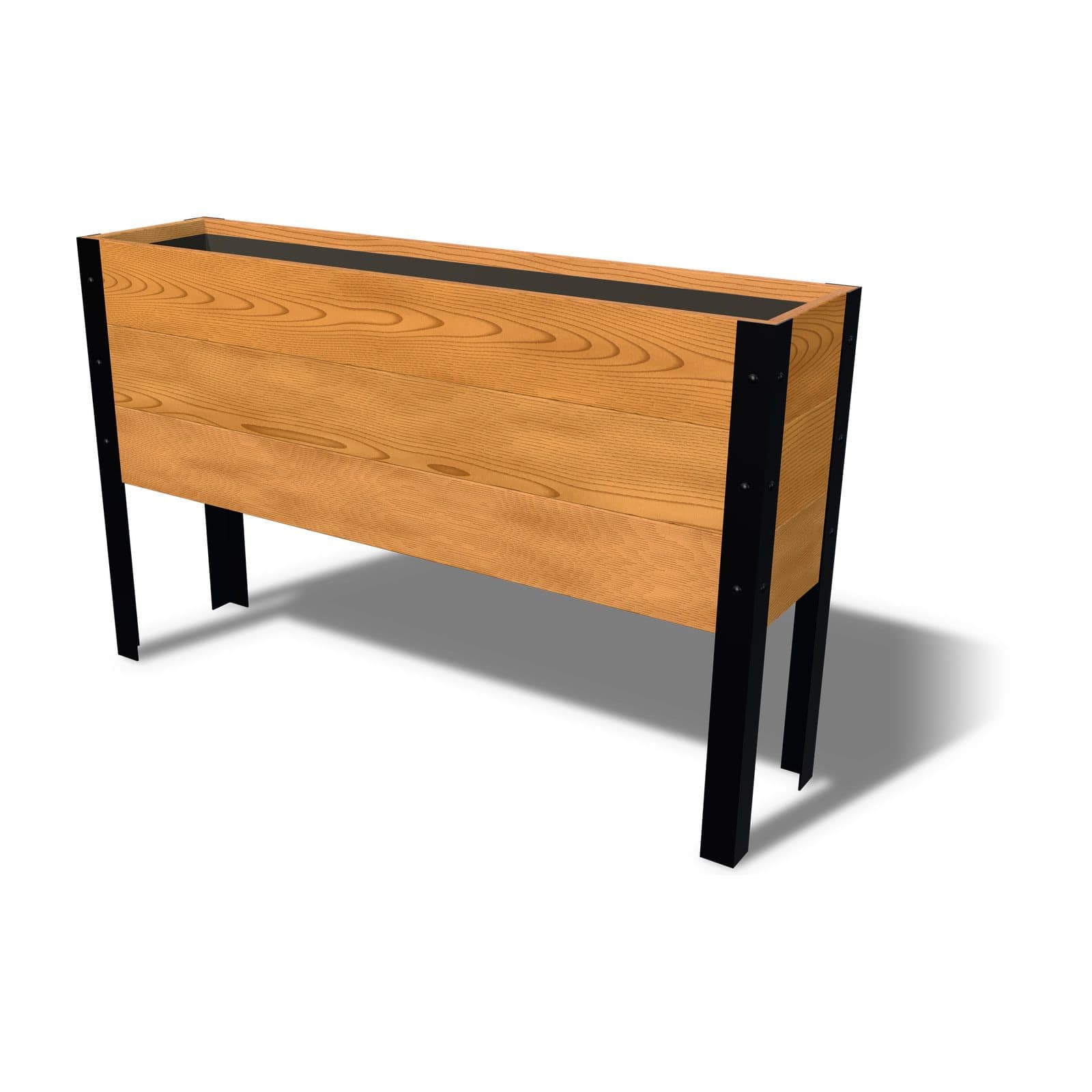 Rendering of the 11.5 by 48 inch cedar raised garden bed, Standard, Clear grade, on powder-coated steel legs