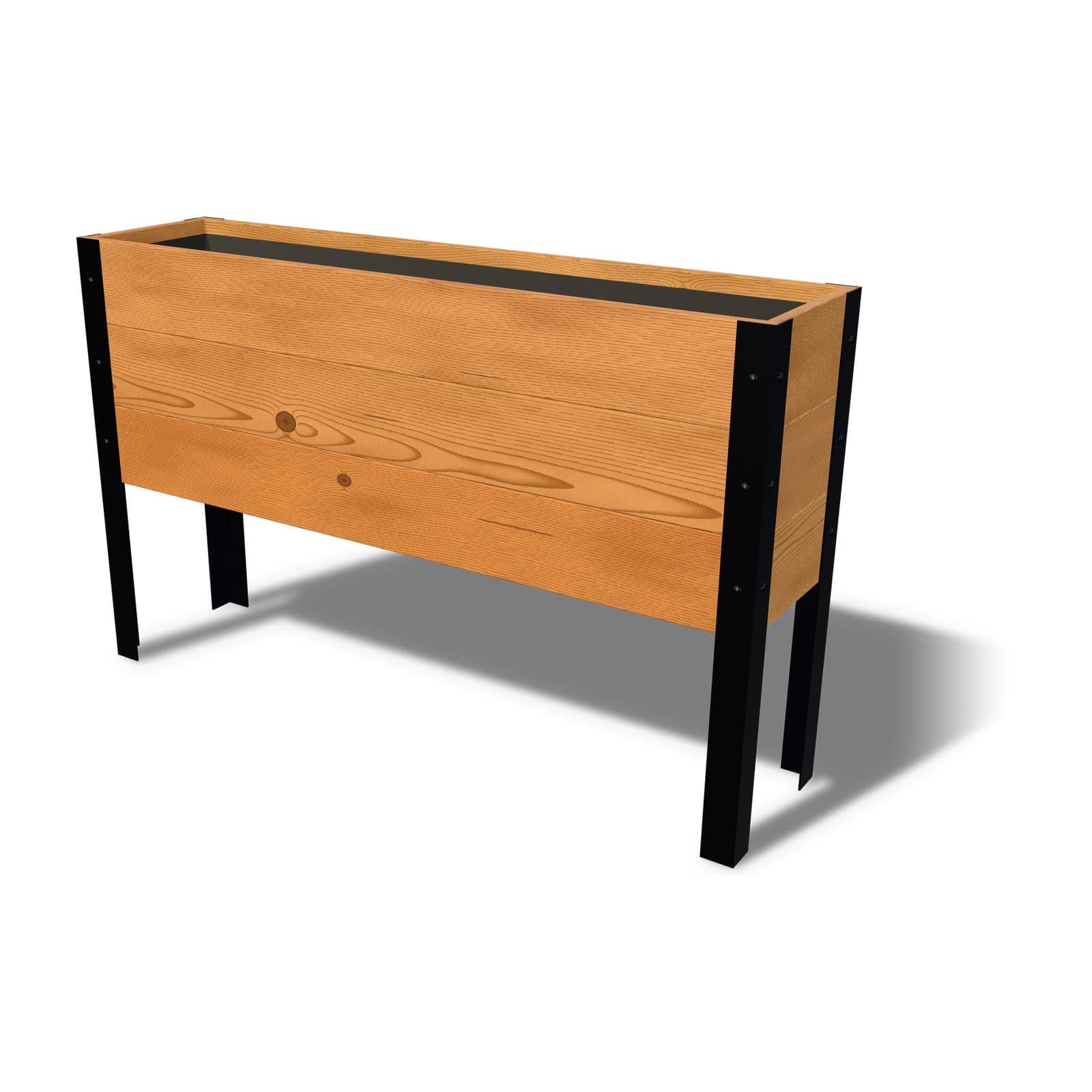 Rendering of the 11.5 by 48 inch cedar raised garden bed, Standard, Knotty grade, on powder-coated steel legs