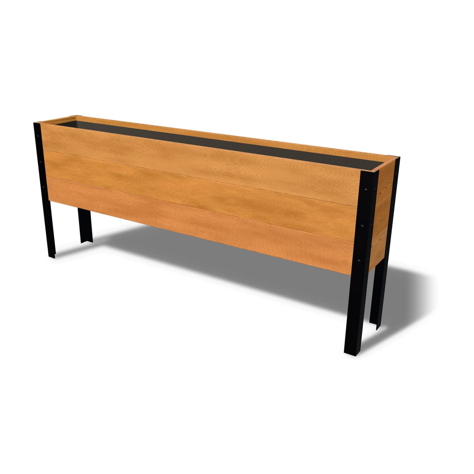 Rendering of the 11.5 by 72 inch cedar raised garden bed, Standard, Clear grade, on powder-coated steel legs