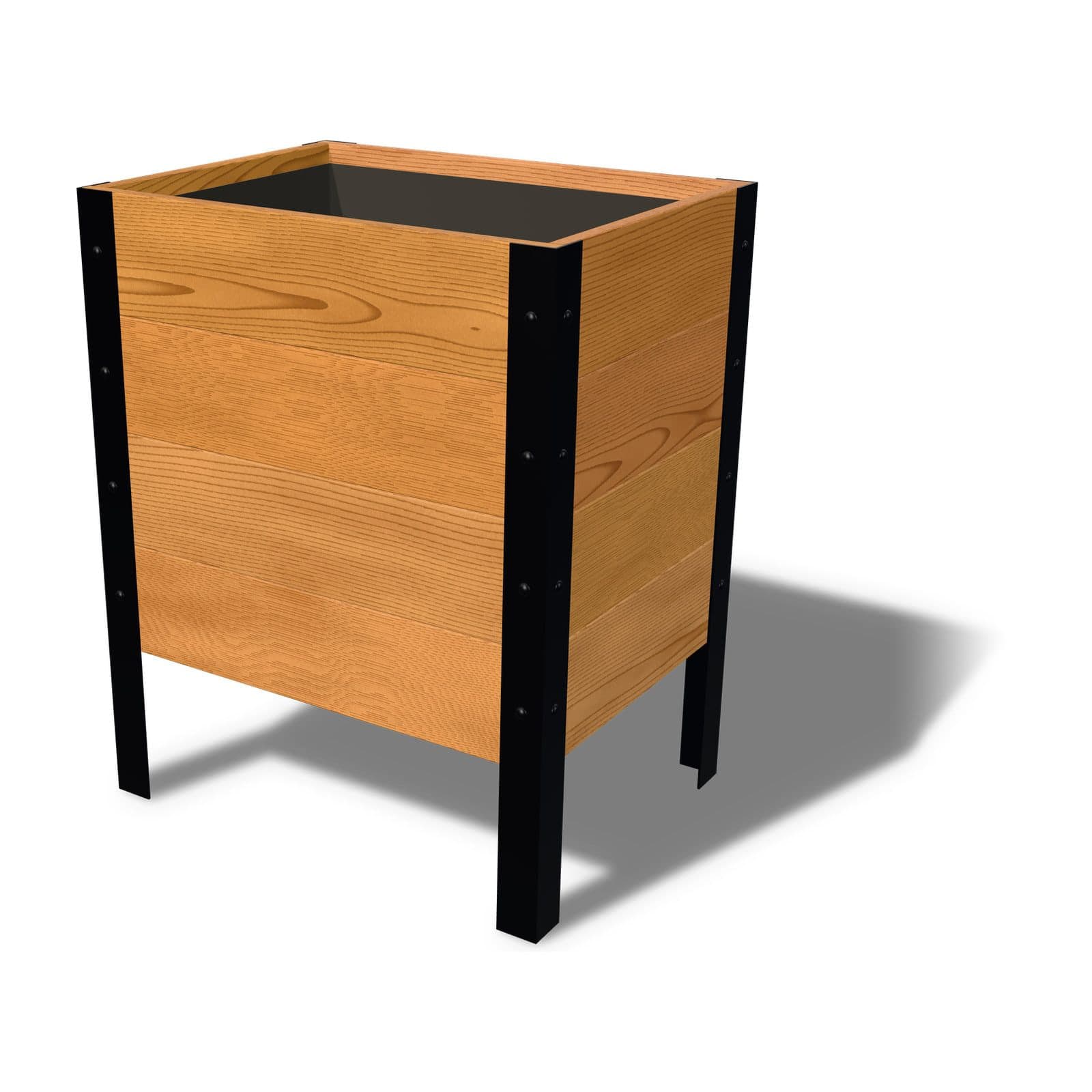 Rendering of the 18 by 24 inch cedar raised garden bed, Deep, Clear grade, on powder-coated steel legs