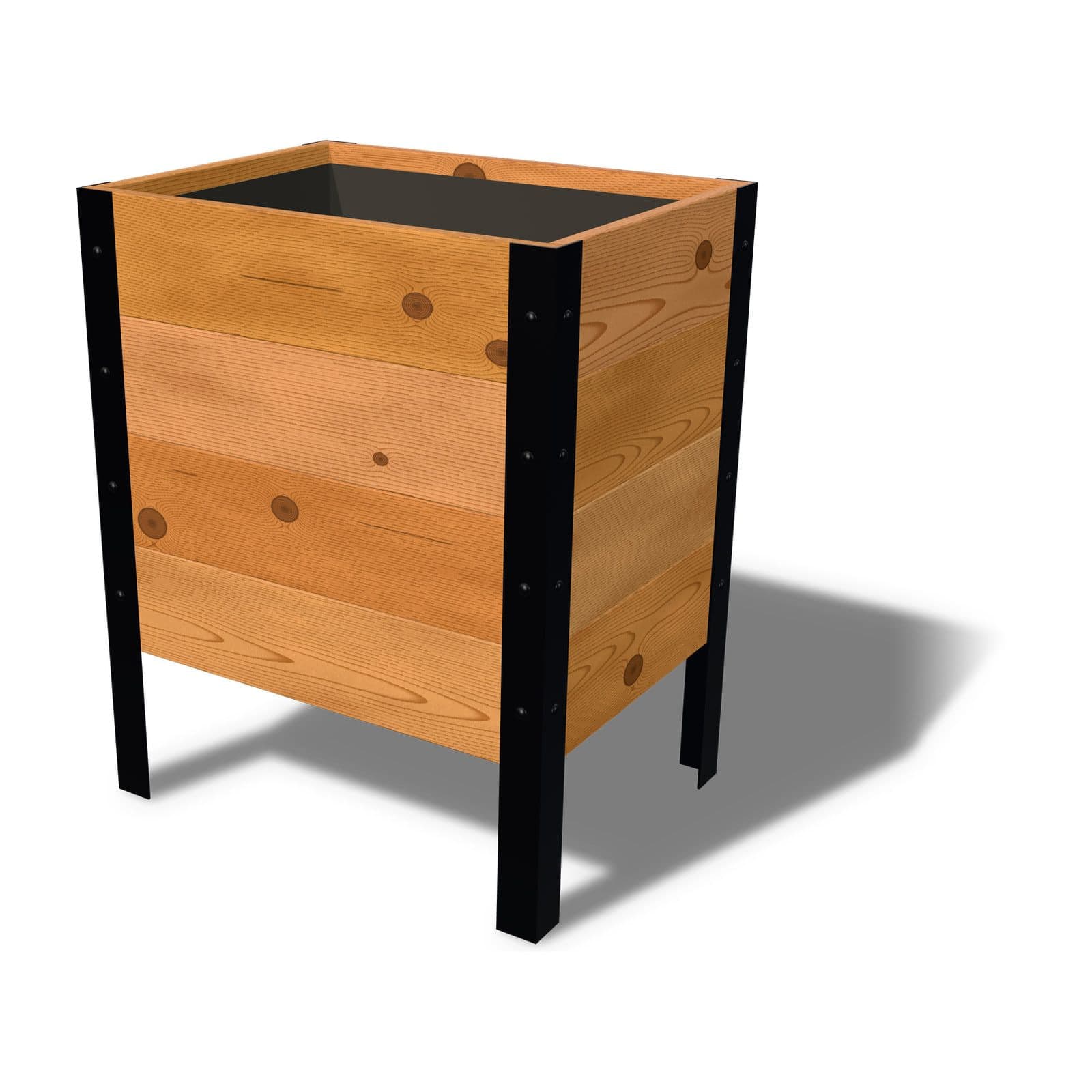 Rendering of the 18 by 24 inch cedar raised garden bed, Deep, Knotty grade, on powder-coated steel legs