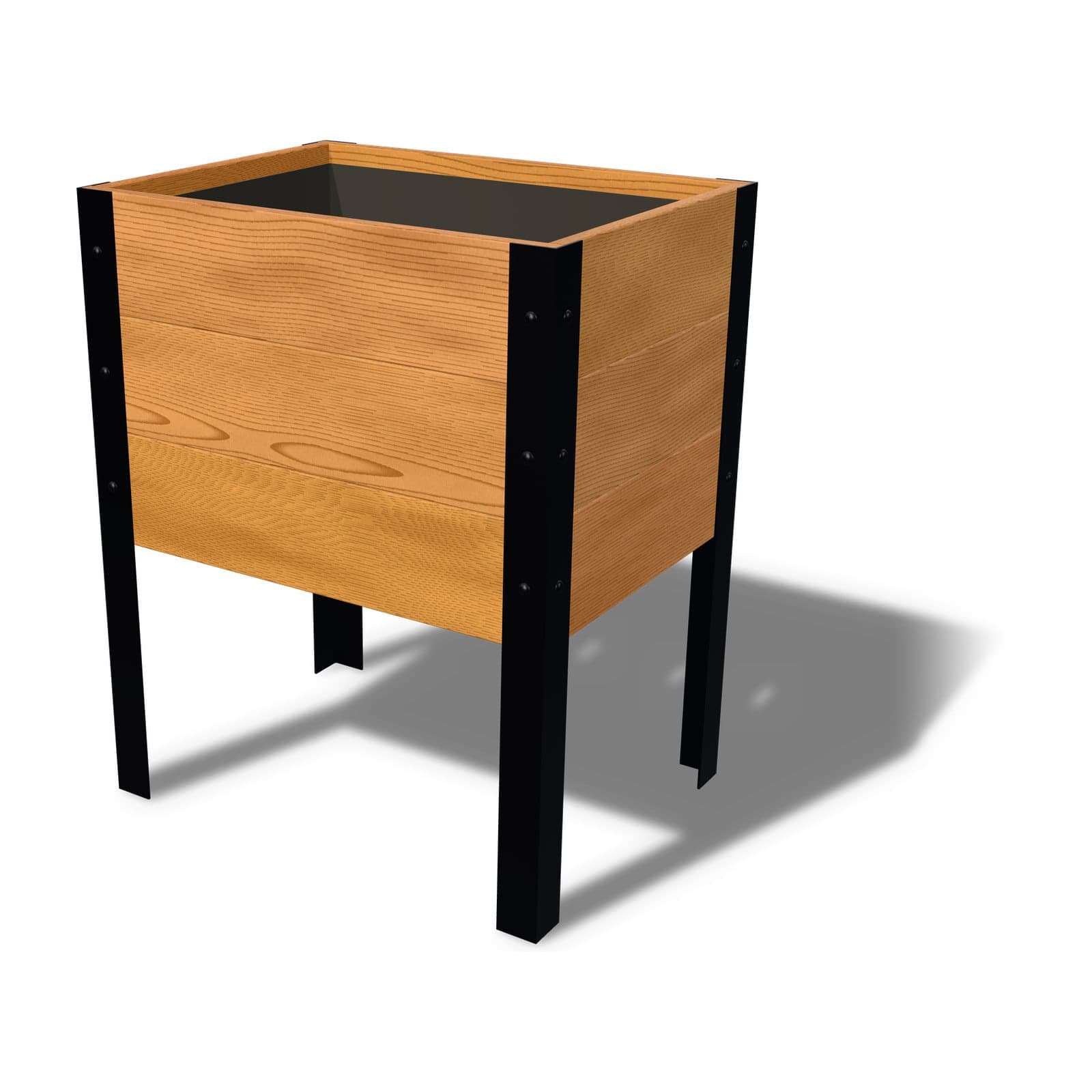 Rendering of the 18 by 24 inch cedar raised garden bed, Standard, Clear grade, on powder-coated steel legs