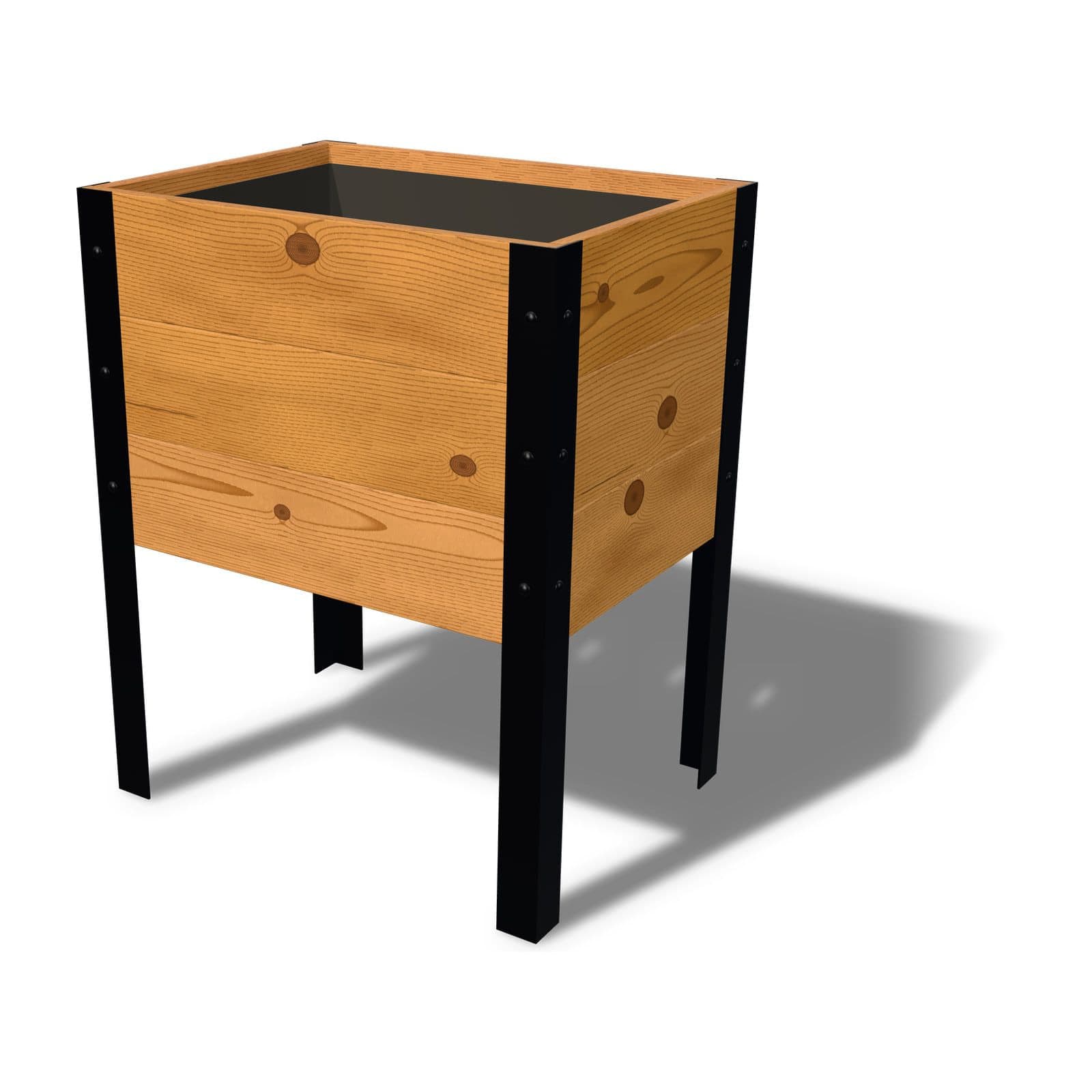 Rendering of the 18 by 24 inch cedar raised garden bed, Standard, Knotty grade, on powder-coated steel legs