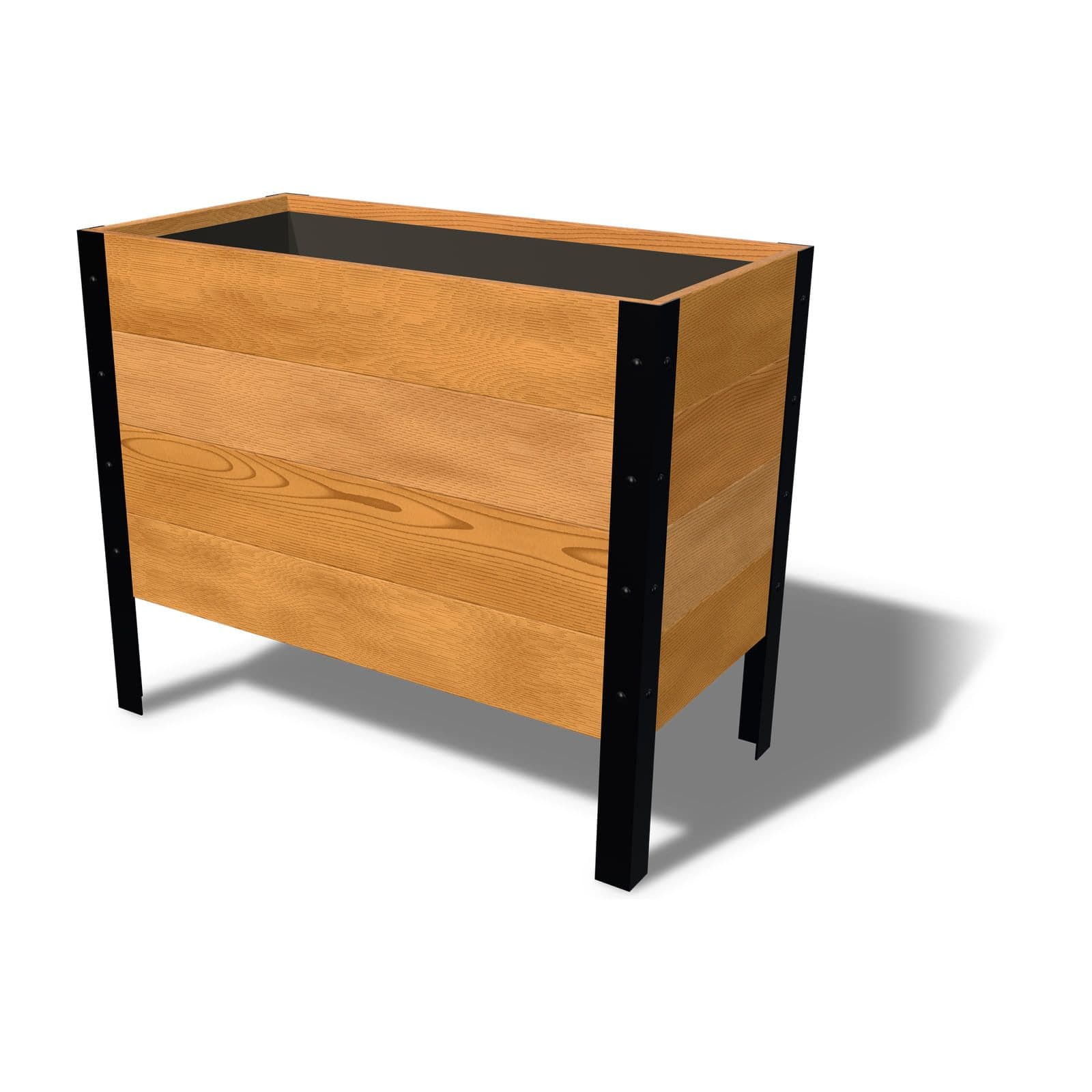 Rendering of the 18 by 36 inch cedar raised garden bed, Deep, Clear grade, on powder-coated steel legs