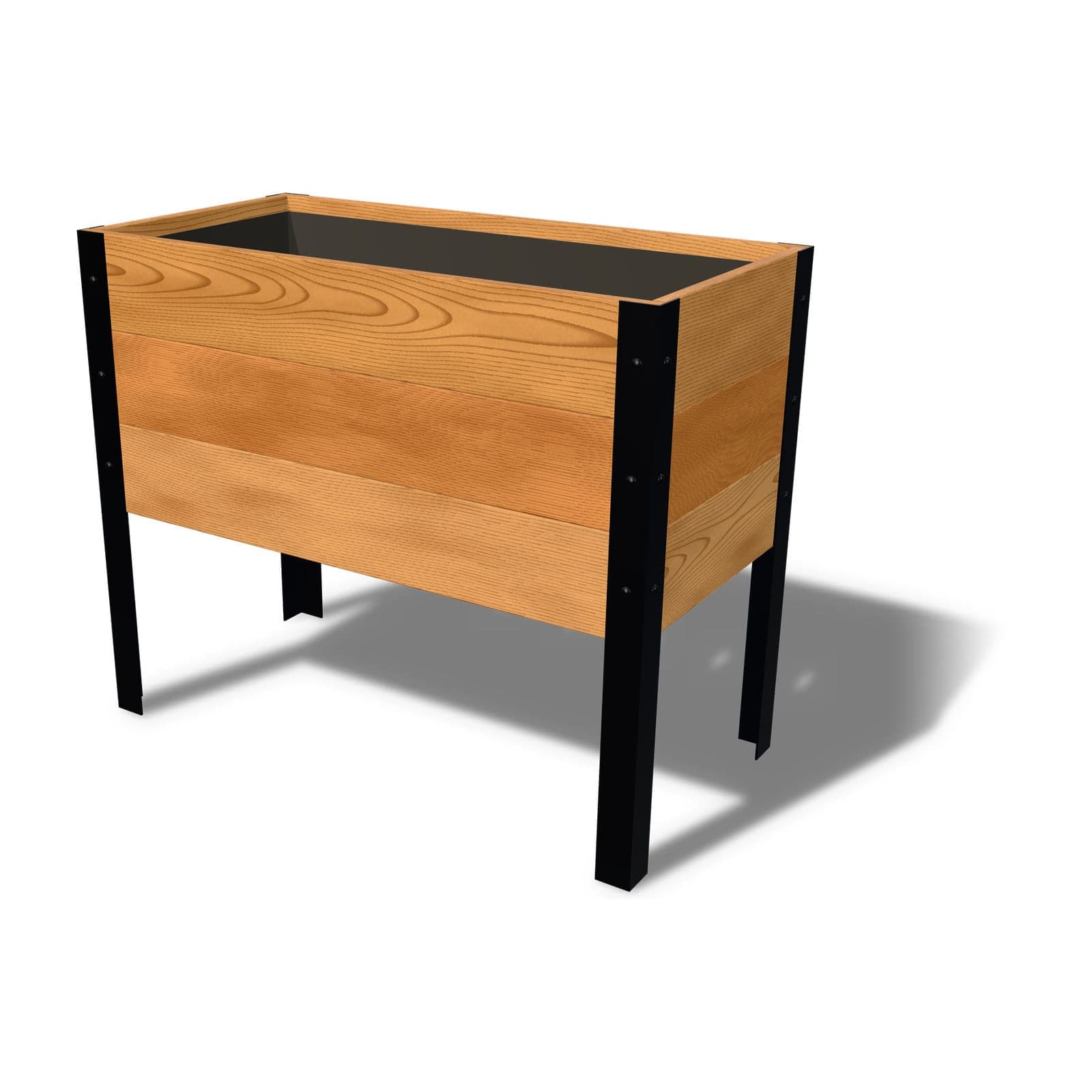 Rendering of the 18 by 36 inch cedar raised garden bed, Standard, Clear grade, on powder-coated steel legs