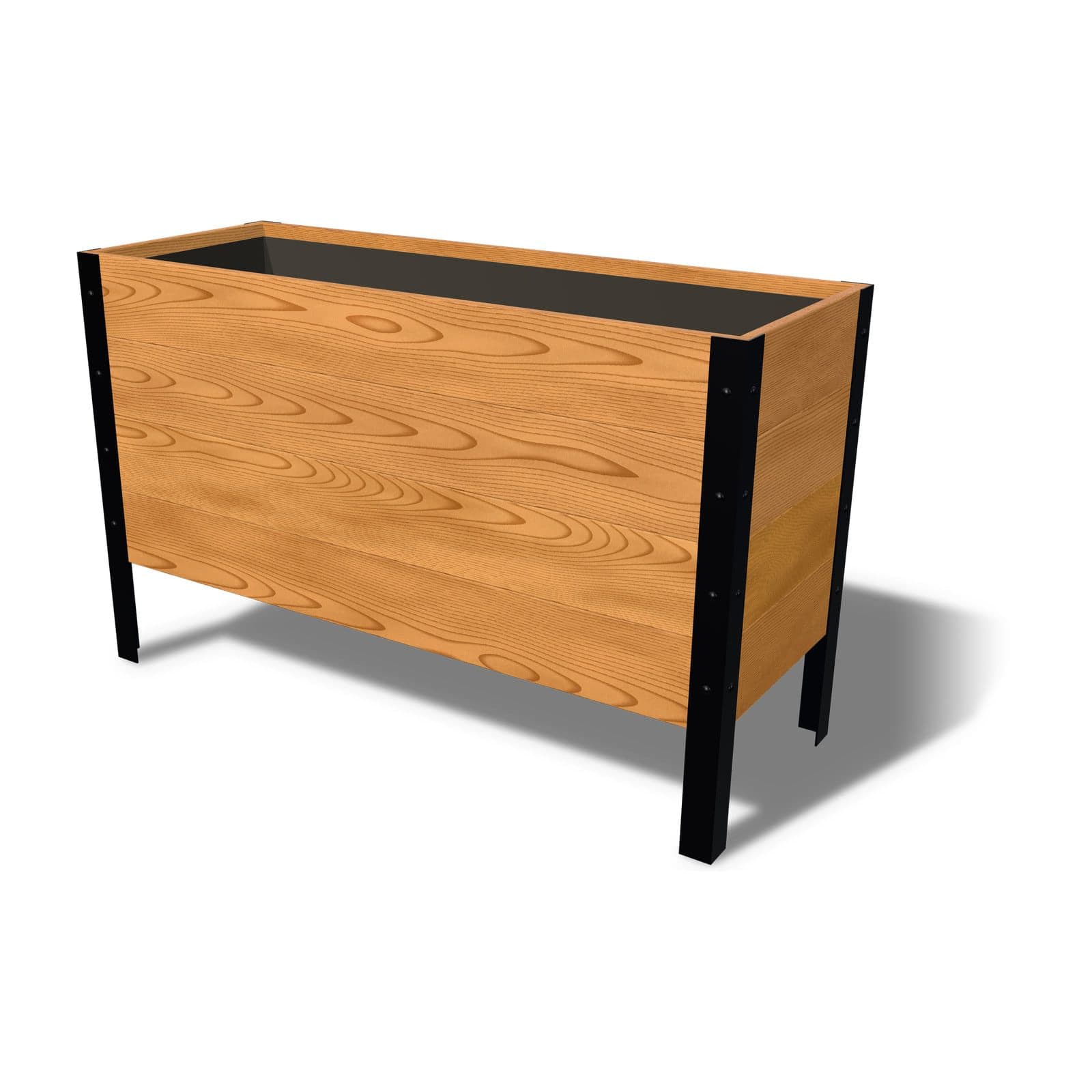 Rendering of the 18 by 48 inch cedar raised garden bed, Deep, Clear grade, on powder-coated steel legs